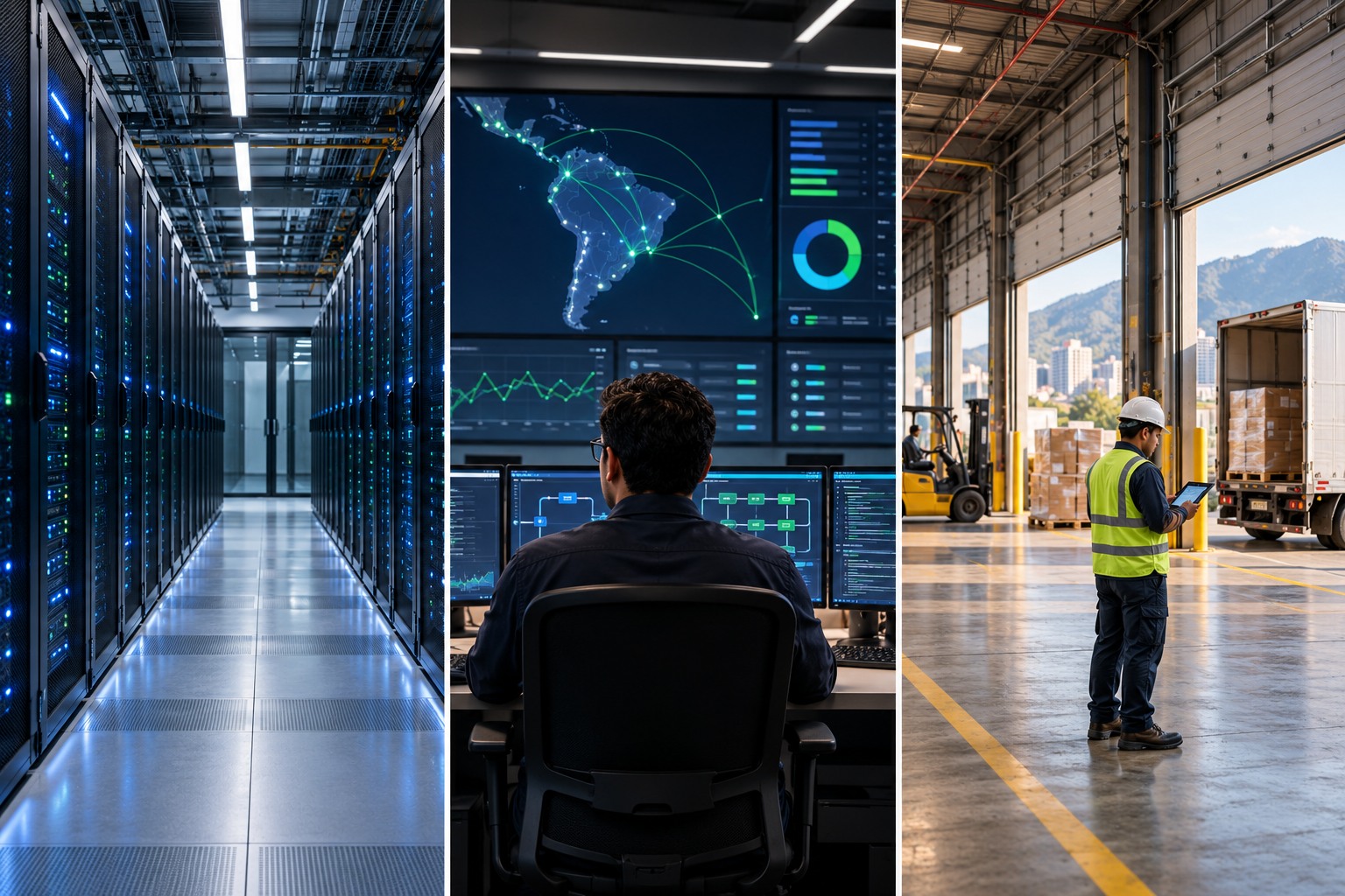 DevOps: centro de datos, monitoreo de software y operación logística.